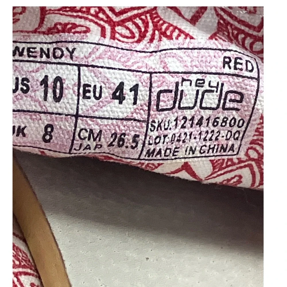 Hey Dude Wendy Red Canvas Slip On Loafers Womens Size 10 121416800 - Picture 7 of 7